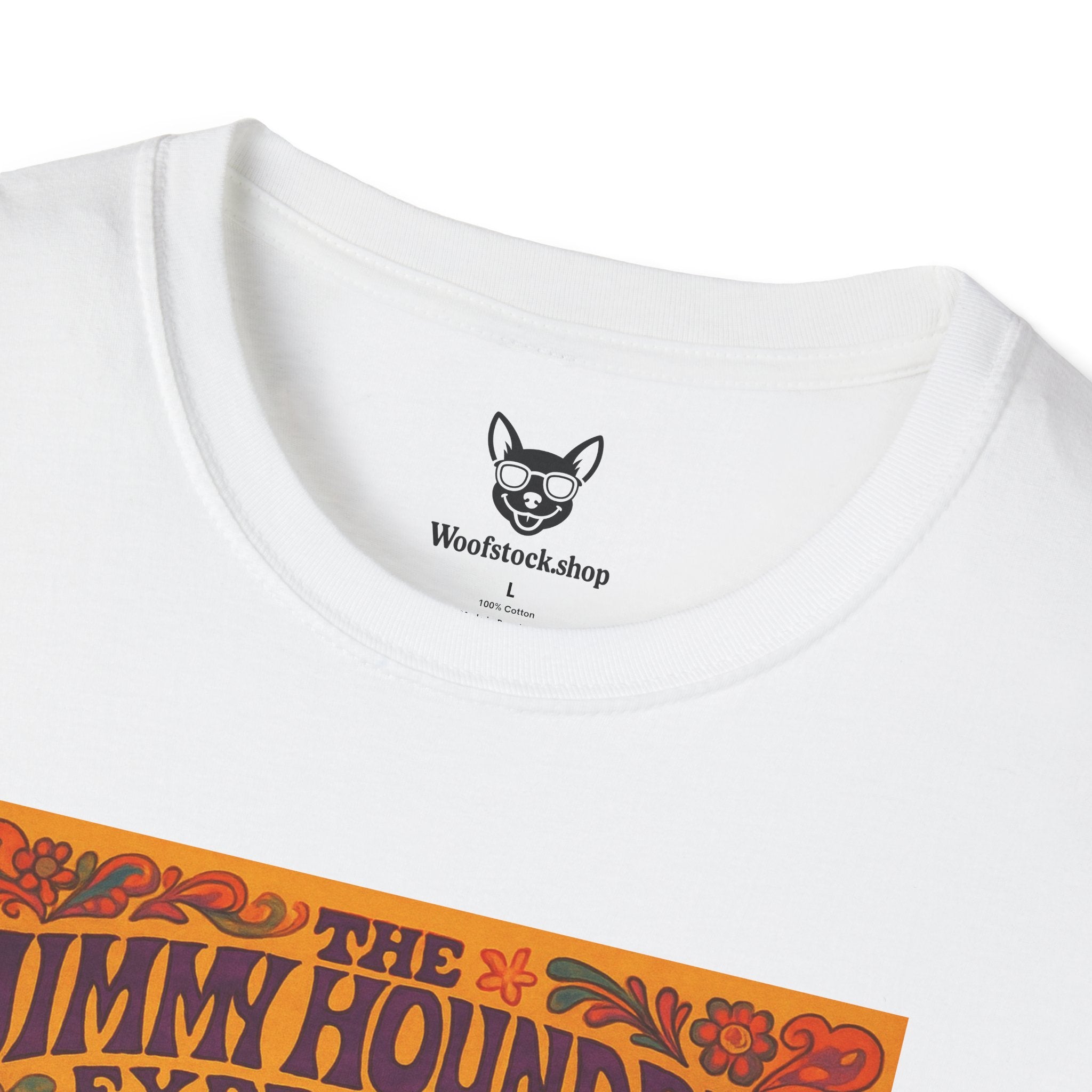 Jimi Hendrix Concert Poster Dog Parody Unisex Softstyle T-Shirt -- Funny Rock Tee for Music and Dog Lovers